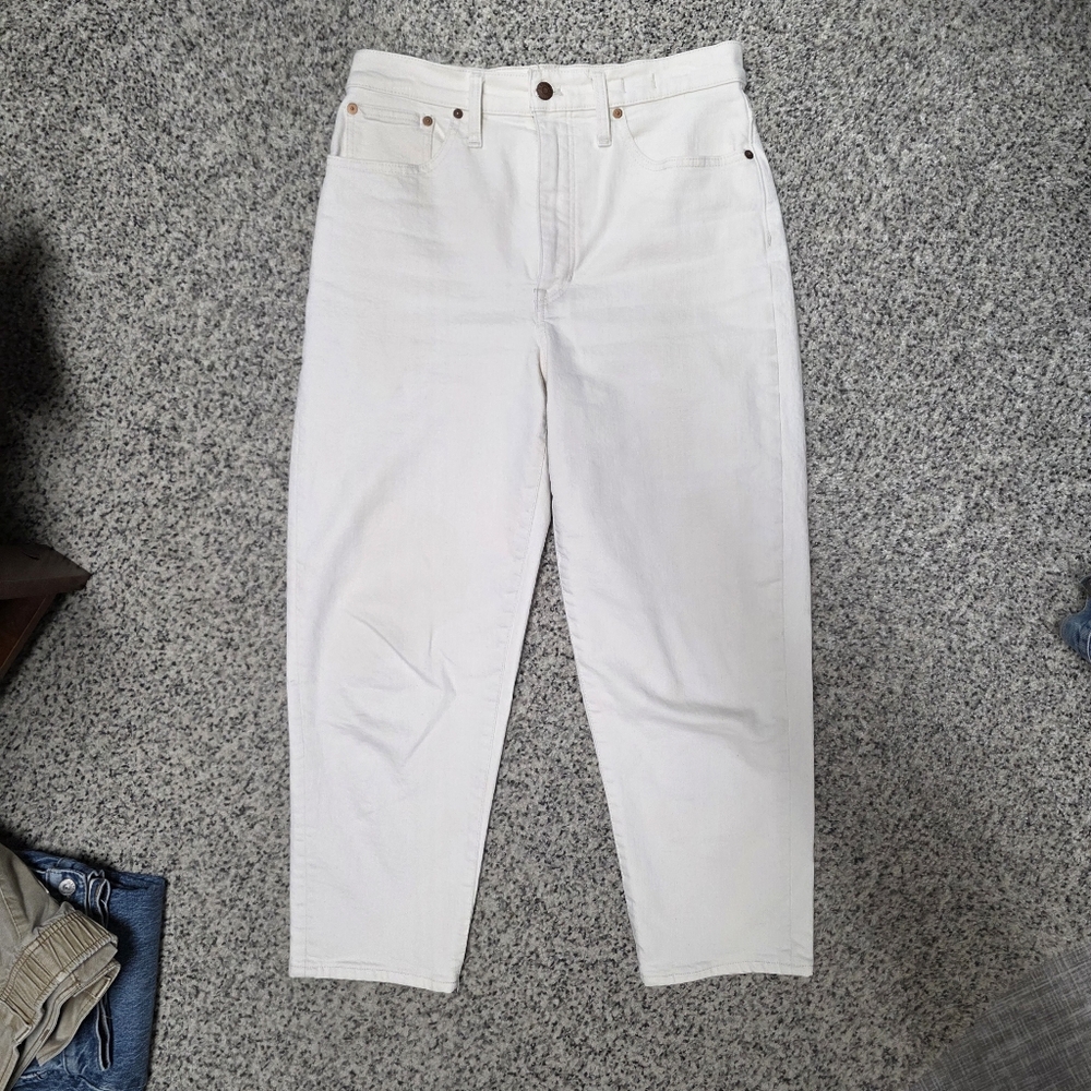 Madewell Women's Cropped Balloon Jeans, Cream Size 29